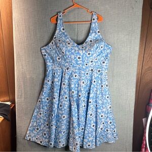 Hell Bunny Blue Floral 50s Retro Swing Dress 4XL Pockets Rockabilly Pinup Swing